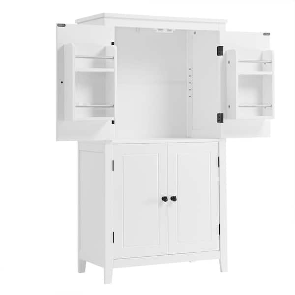 23.6 in. W x 11.8 in. D x 43.3 in. H White Linen Cabinet, Floor Storage Cabinet with 4 Doors, Adjustable Shelves