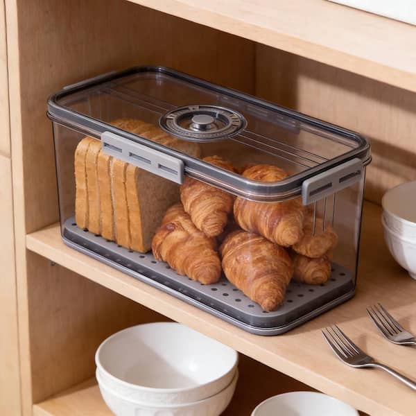 1-Piece Time Recording Airtight Food Grade Plastic Bread Storage Container Set, Bread Boxes for Kitchen Counter Airtight