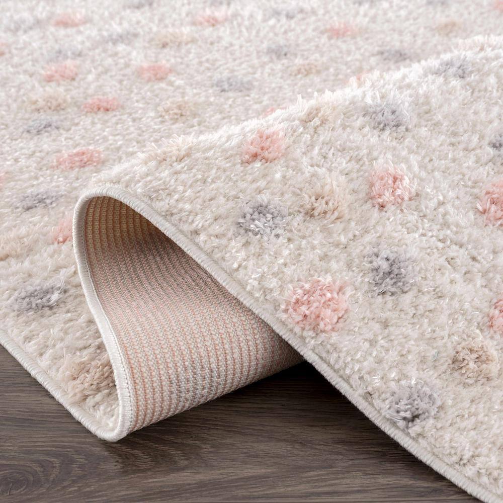 Light Blue and Pink Plush Shag Polyester Rectangular Area Rug