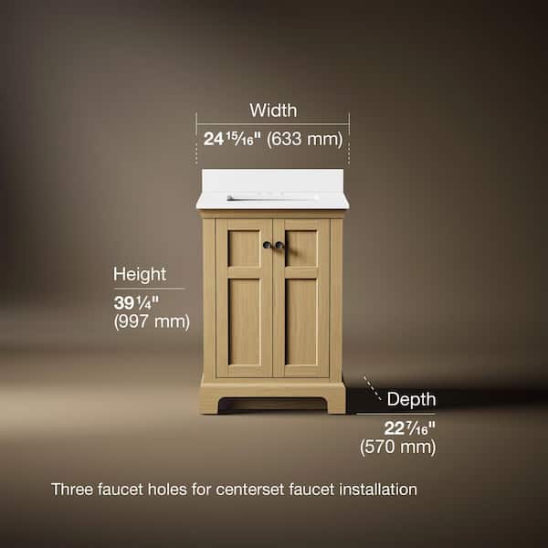 Baskin 24 in. Single Sink Light Oak Bath Vanity with Bianco Bella Quartz Top