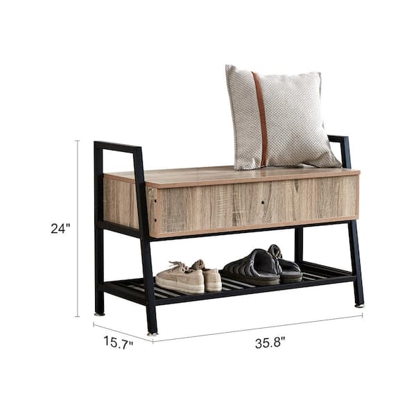 Amucolo 24 in. H x 35.8 in. W Light Brown Shoe Storage Bench with Flip Top