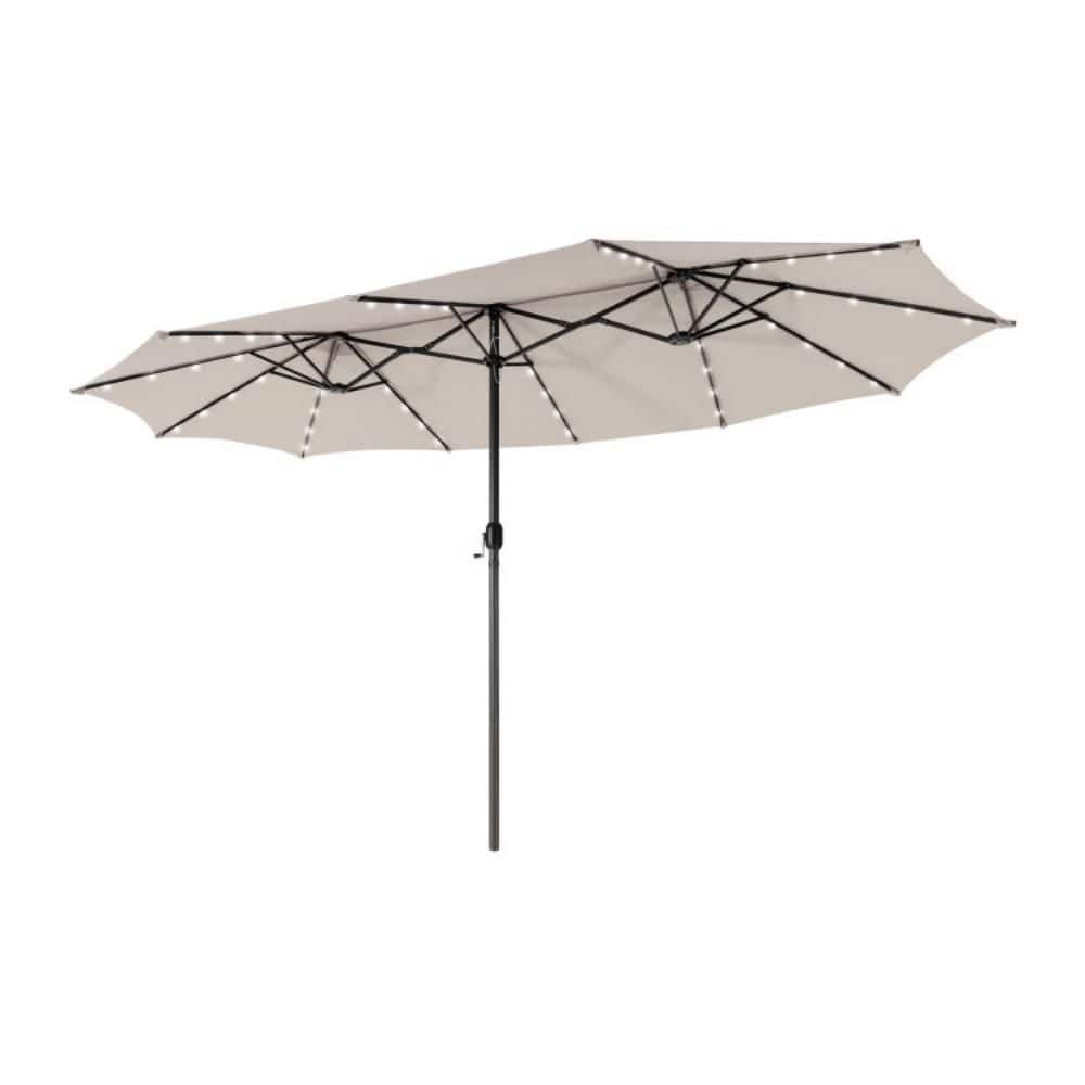 15 ft. Double-Sided Solar LED Lighted Patio Umbrella in Beige with Crank and Vented Canopy for Backyard Garden price history on PriceWatchPro