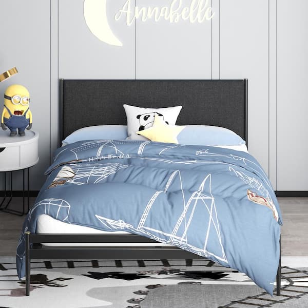 Zinus Clarrisa Black Twin Upholstered Metal Platform Bed