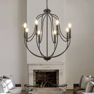 26 in. 8-Light Modern Classic Candelabra Chandelier in Matte Black Farmhouse Candle Pendant for Living Room Dining Room