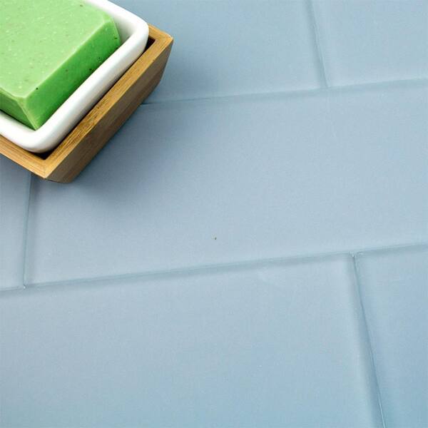 Ivy Hill Tile Contempo 4 in. x 12 in. x 8 mm Blue Gray Frosted Glass Mosaic Floor and Wall Tile