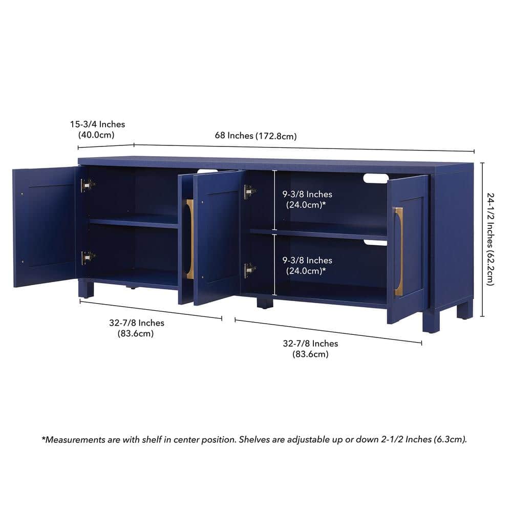 Dark Blue Rectangular TV Stand with Cabinets for TVs up to 75"