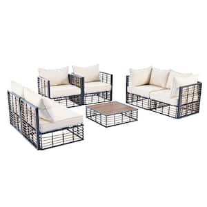 7-Piece Metal Patio Sectional Sofa Set, All-Weather Garden Conversational Furniture Set with Beige Cushions