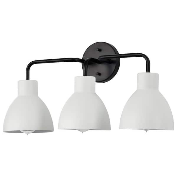 SATCO Sloan 21.63 in. 3-Light Matte Black Vanity Light with Matte Black Metal Shade