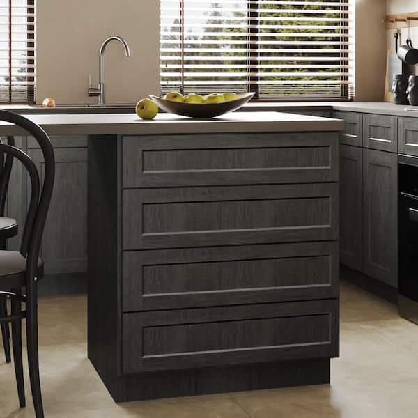 Hausvita 30 in. W x 24 in. D x 34.5 in. H in Shaker Charcoal Plywood Ready to Assemble Kitchen Base Cabinet with 4 Drawers