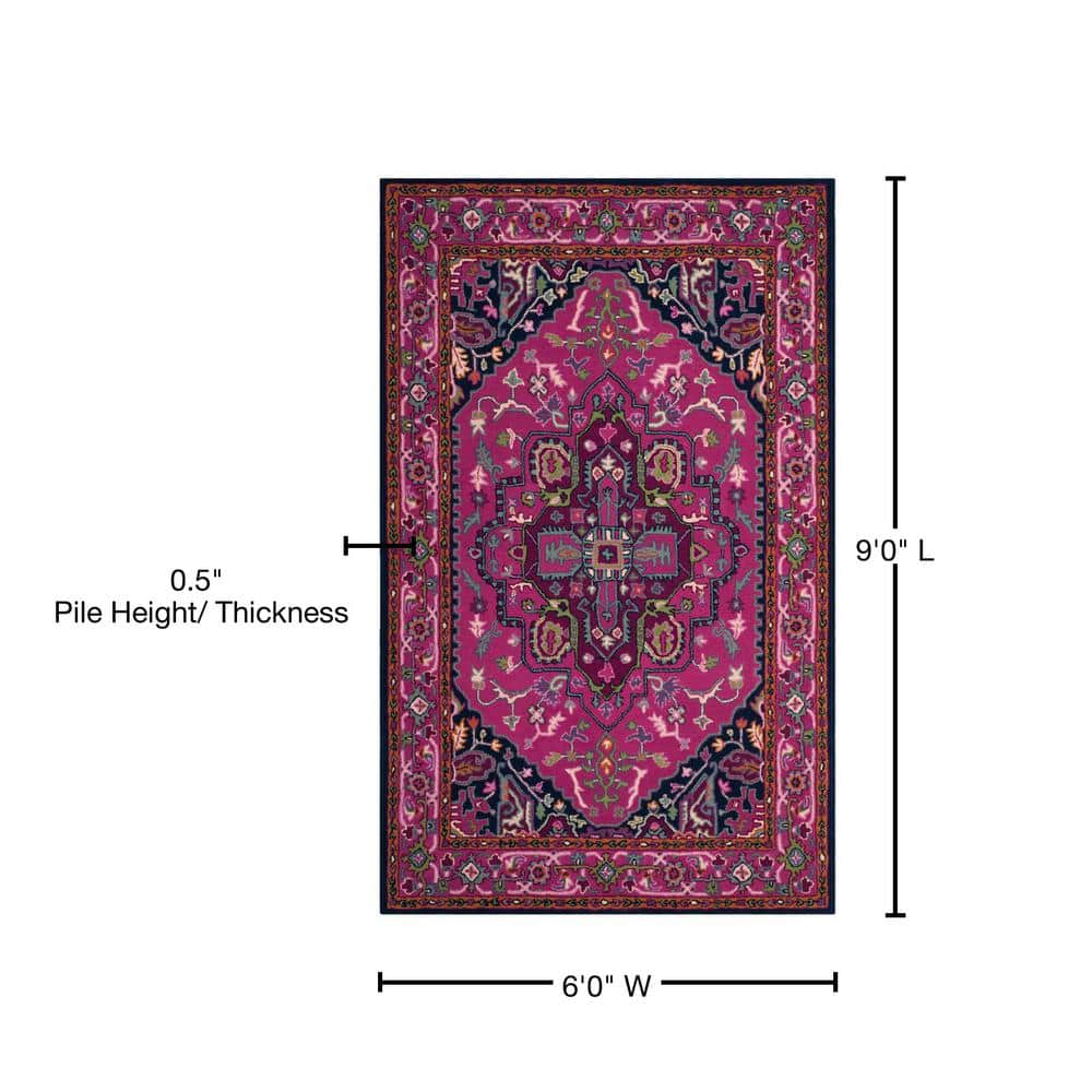 Bellagio Pink and Navy 6' x 9' Handmade Wool Area Rug