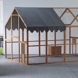 111in. Dx 75in. Wx74in. H Large Wooden Outdoor Cat House and Cat Run Enclosure Catio Kitten Condo Entry Door&Roof Orange