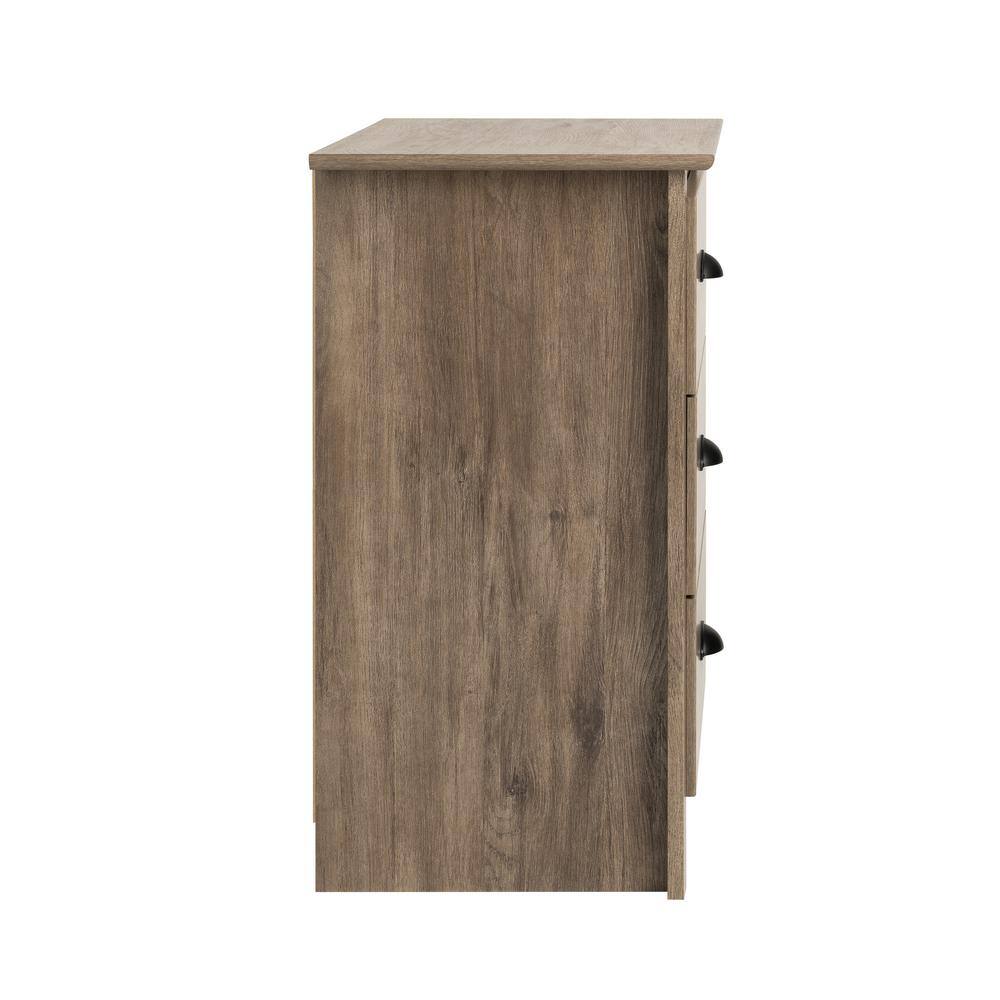 Drifted Gray 3-Drawer Tall Nightstand with Black Handles