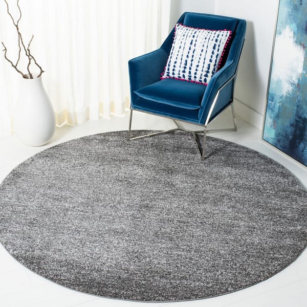Retro 7 ft. x 7 ft. Gray/Ivory Solid Round Area Rug