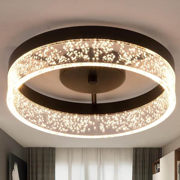 11.65 in. Black LED Semi-Flush Mount Ceiling Light Fixture with Clear Seeded Acrylic Shade, 3000K 20W 2000 Lumens