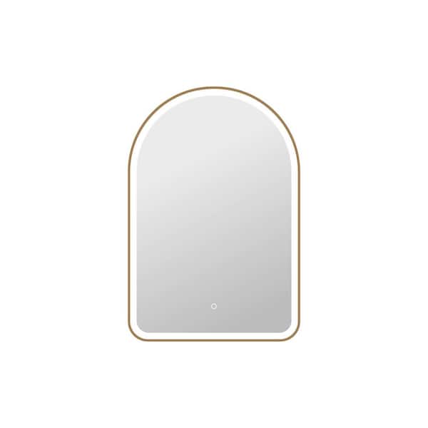 27 in. W x 40 in. H Arch Framed LED Wall Mirror in Satin Gold