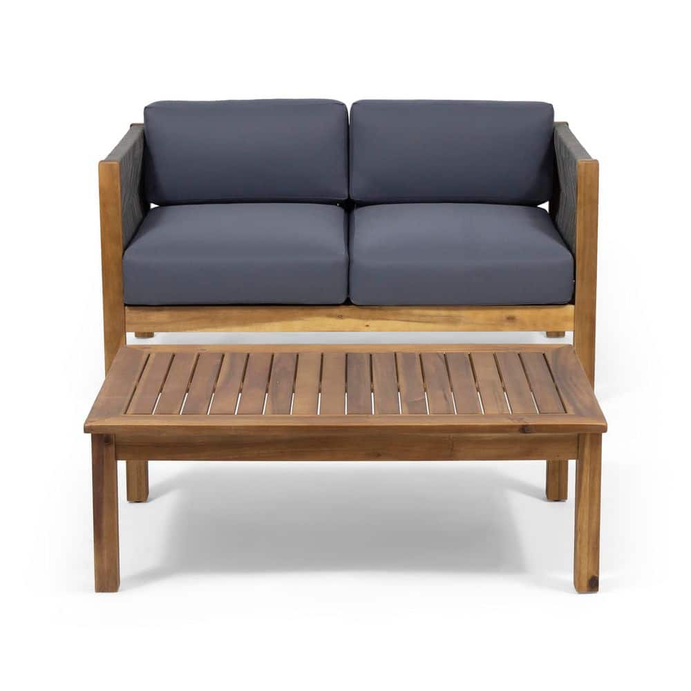 Teak Acacia Wood Outdoor Sectional Soft with Gray Water Resistant Cushions 