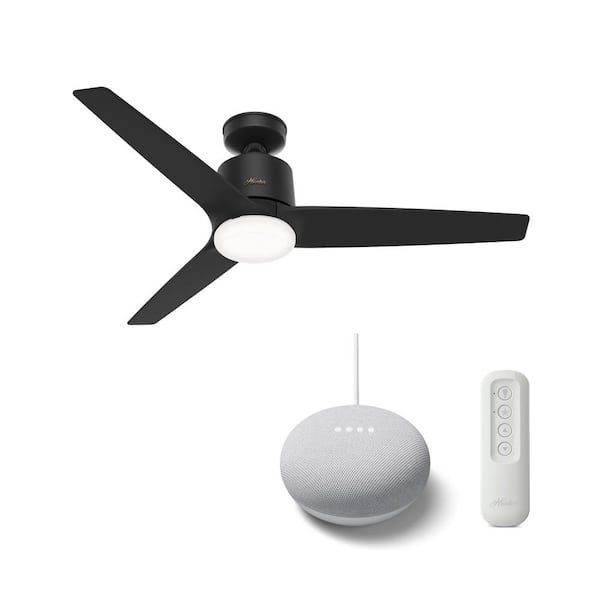 Hunter Moxie 52 in. Integrated LED Indoor Matte Black Ceiling Fan with Remote Control and Google Nest Mini (Chalk)