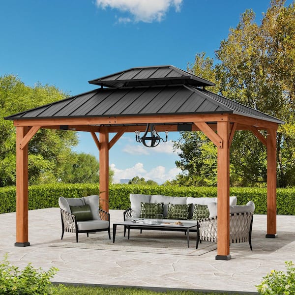 Ultra Series Wood Gazebo 10 ft. x 12 ft. Cedar Framed Wooden Gazebo with Double Galvanized Steel Roof, Permanent Hardtop