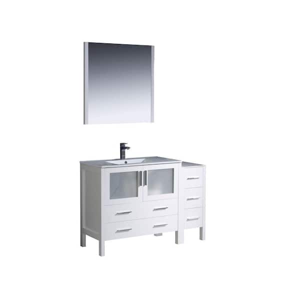 Fresca Torino 48 in. Vanity in White with Ceramic Vanity Top in White with White Basin and Mirror (Faucet Not Included)