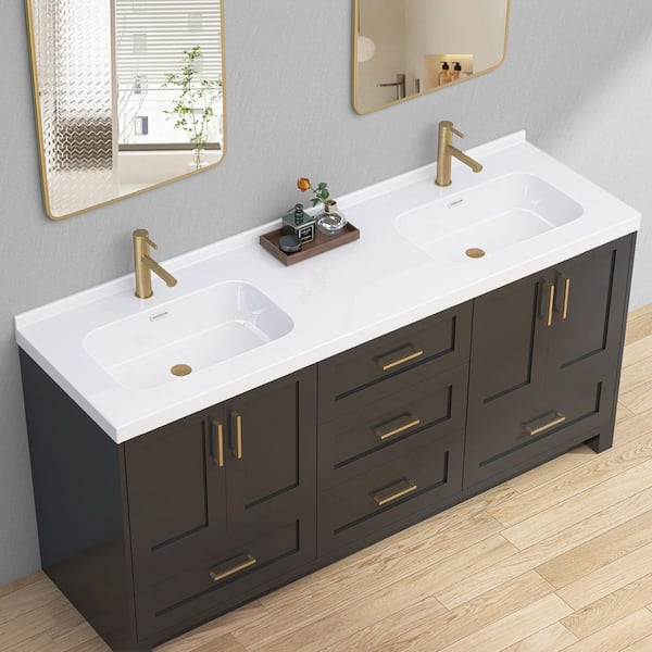 Zeafive 72 in. W x 22 in. D Solid Surface White Rectangular Double