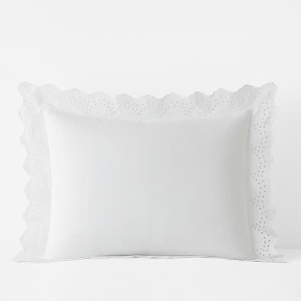 The Company Store Company Cotton Eyelet Ruffle Yarn-Dyed White Standard Cotton Sham