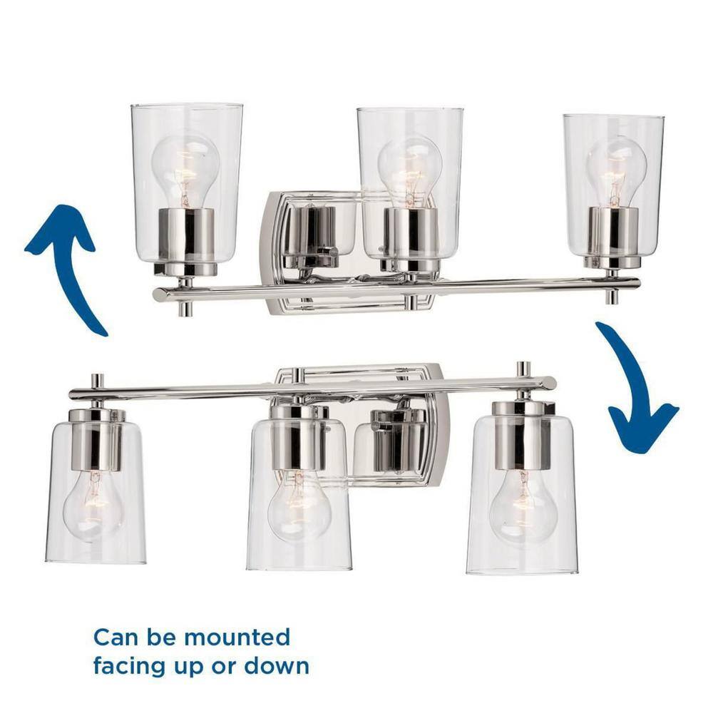 Adley Polished Nickel 3-Light Bath Vanity with Clear Glass Shades