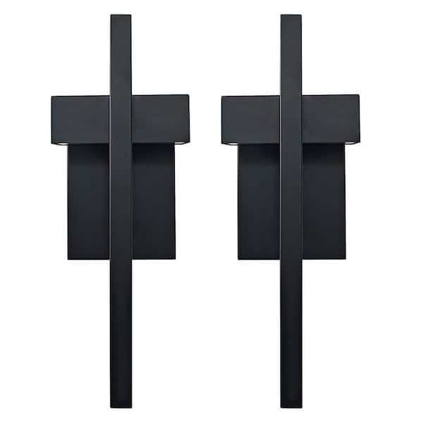 Modern 1-light Matte Black Dimmable LED Outdoor Wall Sconce with Clear Glass Shade, 5CCT Outdoor Wall Lights (2-Pack)