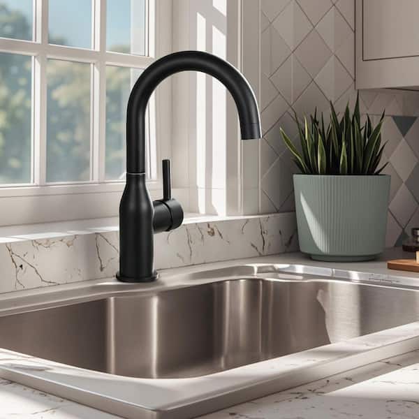 Stainless Steel 1-Hole Single Handle Bar Faucet with Deckplate and Water Supply Lines in Matte Black