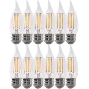 60-Watt Equivalent BA10 E26 Medium Dimmable Filament CEC Flame Tip Chandelier LED Light Bulb, Daylight 5000K (12-Pack)