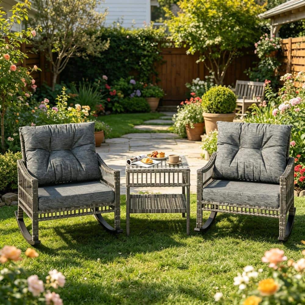 3-Piece Wicker Patio Furniture Set with Gray Cushions price history on PriceWatchPro
