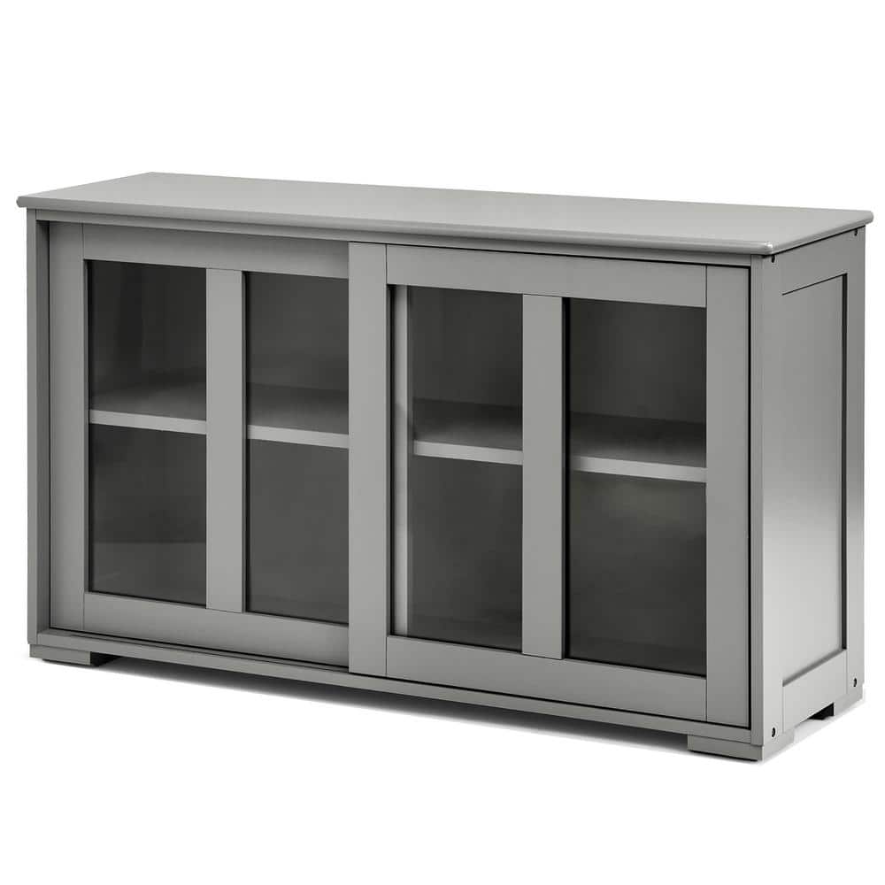 Gray MDF and Glass Sliding Door Kitchen Sideboard Cabinet