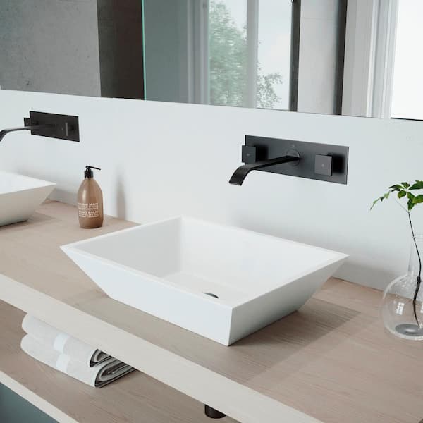 Titus Two Handle Wall Mount Bathroom Faucet in Matte Black