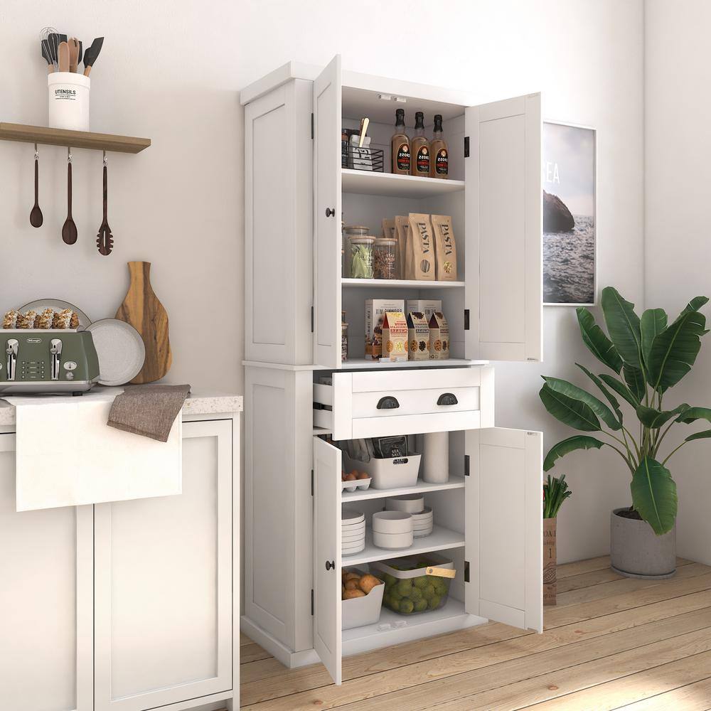 White Shaker Style Freestanding Kitchen Pantry Organizer with Adjustable Shelves