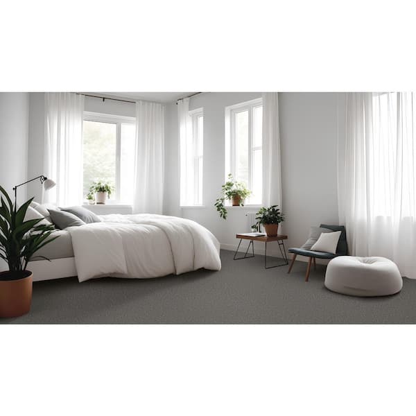 Vacation Battleship Gray 42 oz. SD High Performance Polyester Texture Installed Carpet