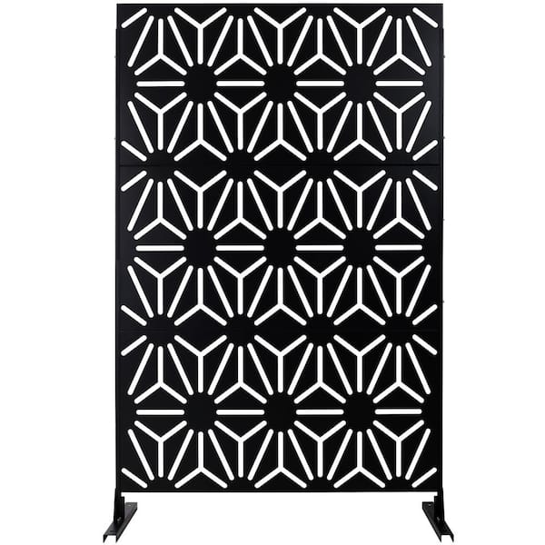 ITOPFOX Elegant 48 in. x 76 in. Outdoor and Indoor Privacy Screen Metal, Freestanding Decorative Privacy Fence Panels in Black