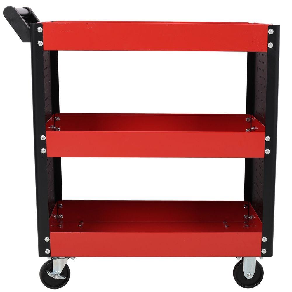 9.7 cu. ft. Steel Red Garden Cart with Pegboard for Repair Shop, Garage, Warehouse, 3-Tier Rolling Tool Cart on Wheels