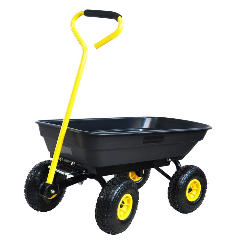 2 cu. ft. Black Folding Plastic Garden Cart with Pneumatic Tire FF ...