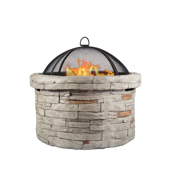 Unbranded 27 in. x 27 in. Cylinder Magnesium Oxide Coal Fire Pit