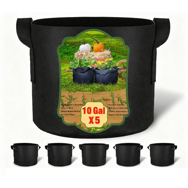 Primehome 5-Pack 5 Gallon Grow Bags Heavy Duty with 300G Thickened Nonwoven Plant Fabric Pots with Handles