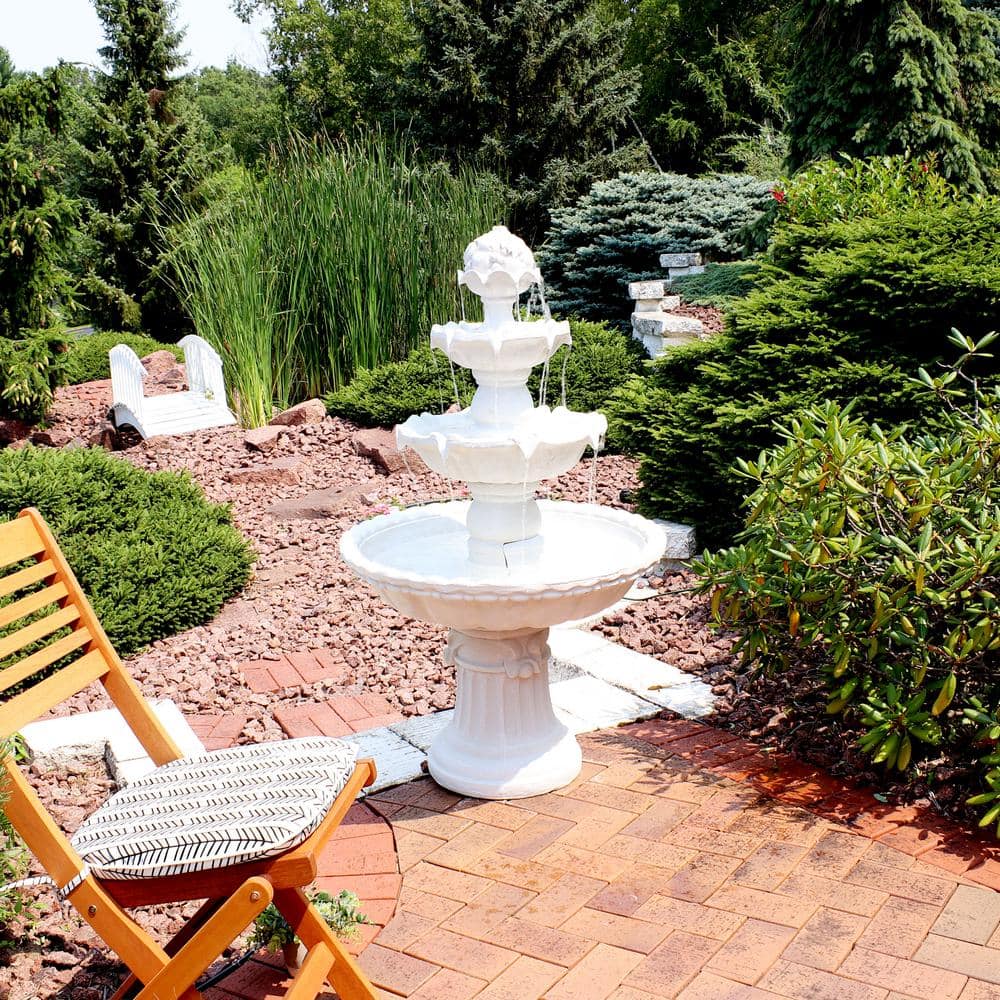 Sunnydaze White Fiberglass 52" 4-Tier Fruit Top Outdoor Water Fountain