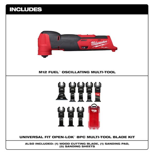 M12 FUEL 12V Lithium-Ion Cordless Oscillating Multi-Tool (Tool-Only) with Oscillating Multi-Tool Blade Set (8-Piece)