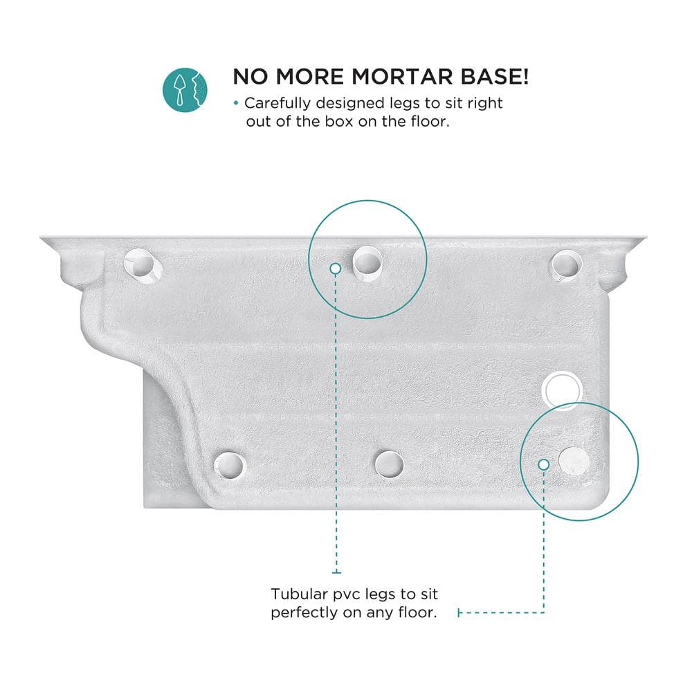 White Acrylic Single Threshold Shower Base with Seat and Right Drain