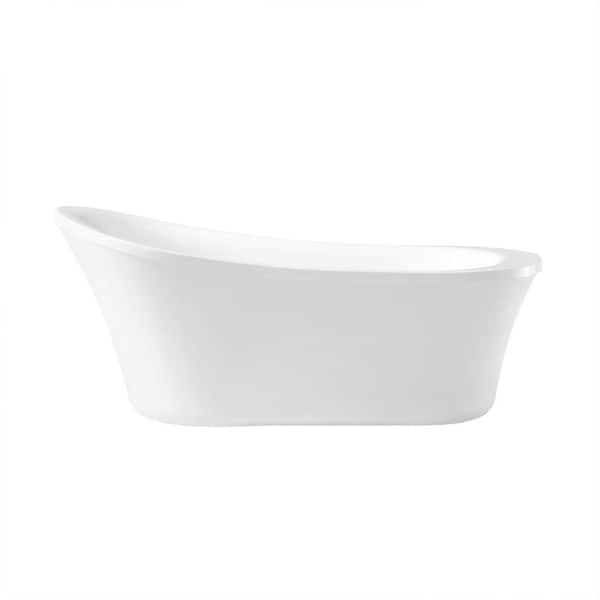 Skylar 70 in. Freestanding Flatbottom Single-Slipper Soaking Bathtub in White with 2 Sets of Overflow and Pop-up Drains