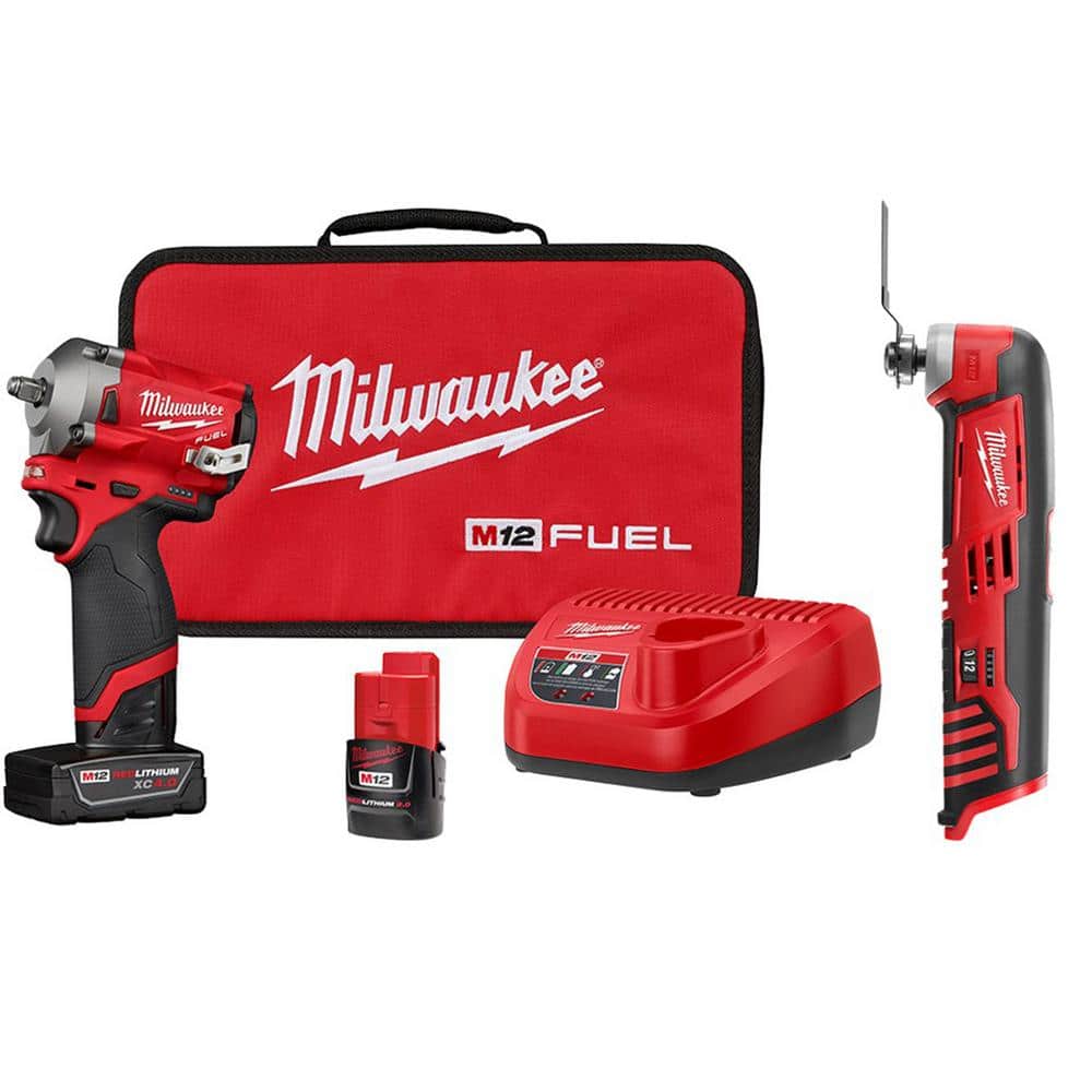 Milwaukee M12 FUEL 12V Lithium-Ion Brushless Cordless Stubby 3/8 in. Impact Wrench Kit with M12 Oscillating Multi-Tool 2554-22-2426-20 Sansujyuku sansujyuku.com