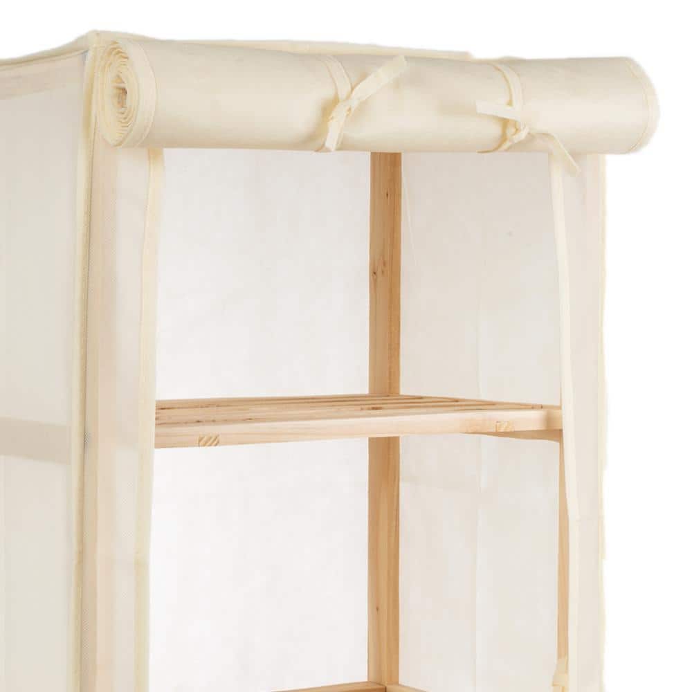 Five-Tier Light Wood and Metal Storage Shelf with Removable Cover
