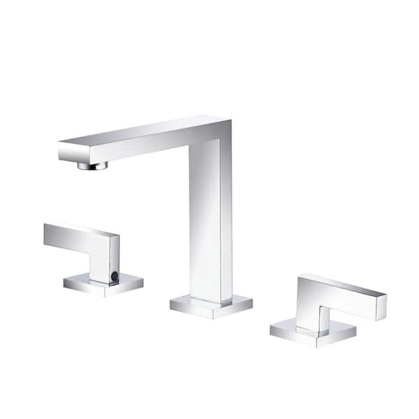 Lukvuzo 8 in. Widespread Double Handle Bathroom Faucet with Drain Kit Included, Corrosion and Rust Protection in Brushed Chrome