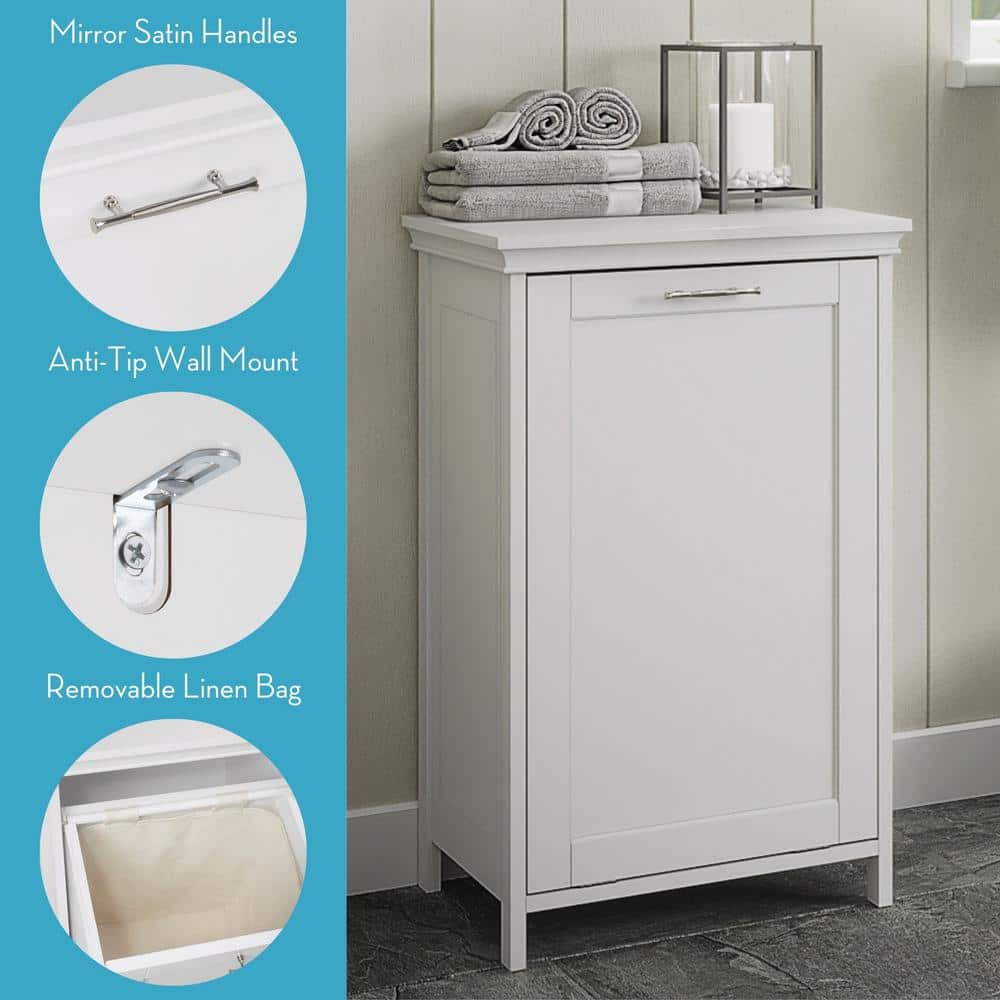 White MDF Tilt-Out Laundry Hamper Cabinet with Removable Bag
