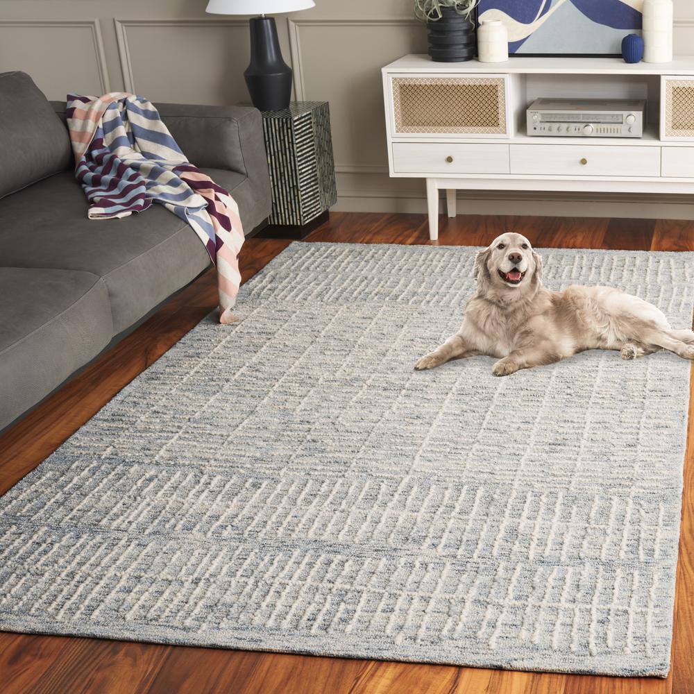 Light Blue 4' x 6' Handmade Wool Tufted Abstract Rug