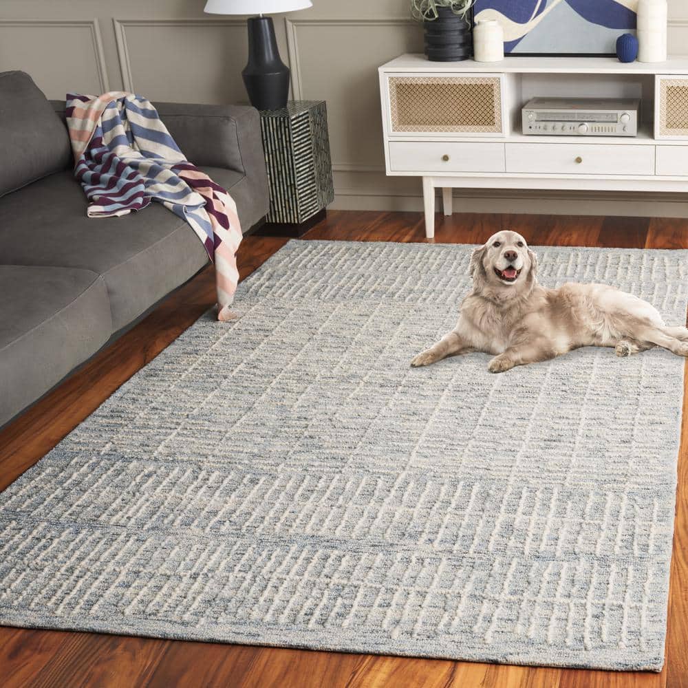 Handmade Light Blue Wool Abstract 6' x 9' Area Rug