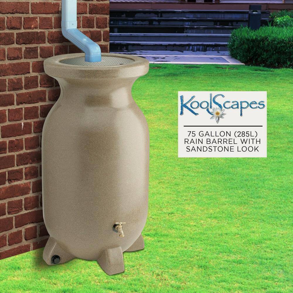 Sandstone-Look Beige 75-Gallon Plastic Rain Barrel